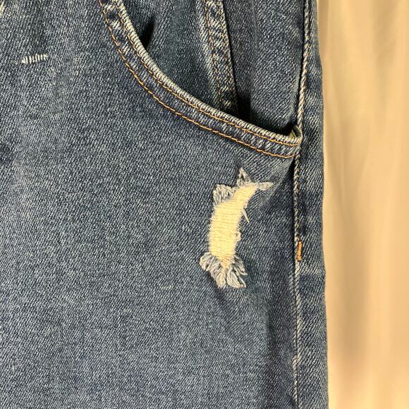 Free People Blue Distressed Denim Mini Skirt Size 8 Raw Hem Belted Waist - Picture 3 of 16